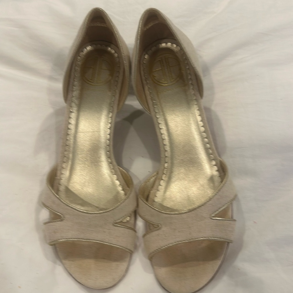 Lily Pulitzer cream linen peep toe wedges